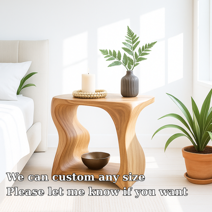 Handcrafted Solid Wood Nightstand – Sculpted Organic Bedside Table with Open Shelf Lynnsnail