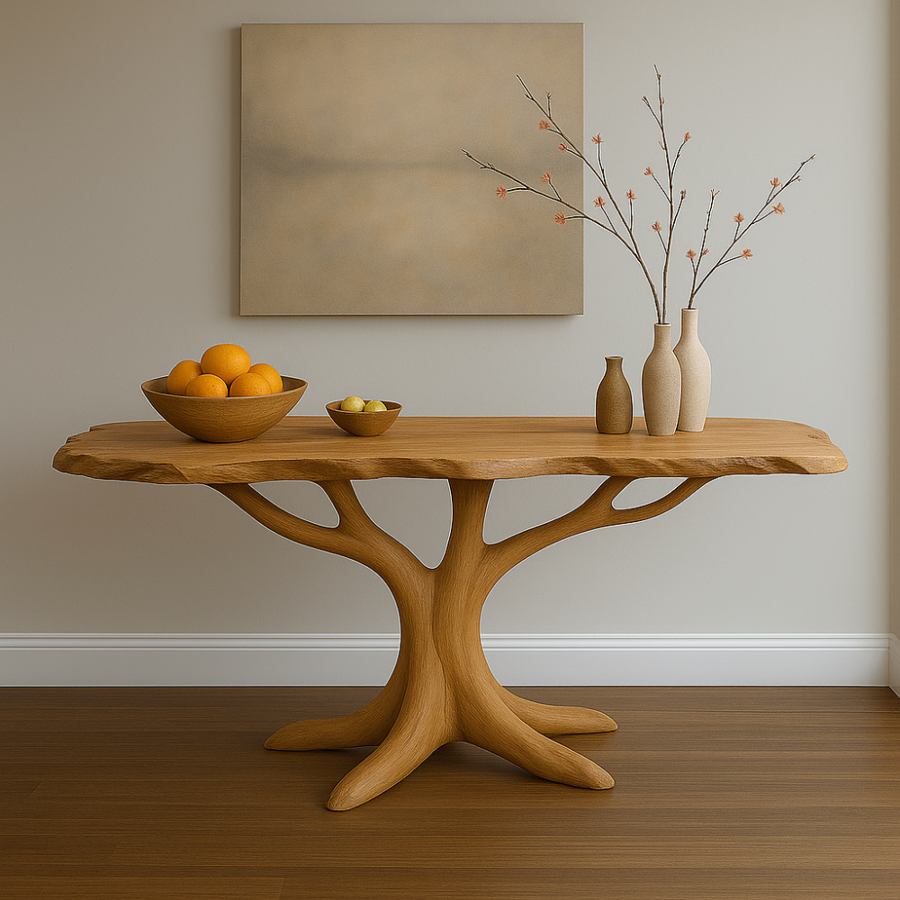 Handcrafted Solid Wood Console Table with Organic Tree Shape – Modern Natural Art Furniture Lynnsnail