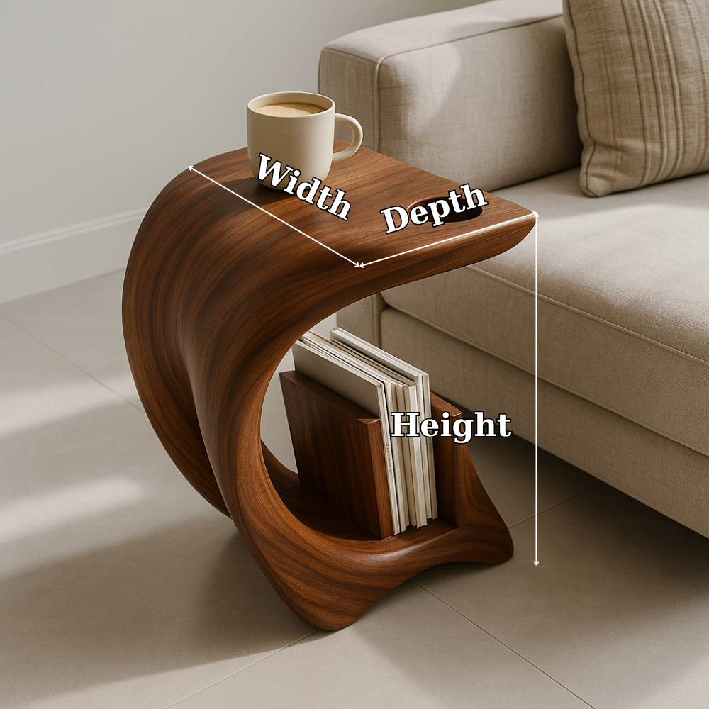 Handcrafted Solid Wood Armrest Table – Sculpted Organic Side Table with Storage Shelf Lynnsnail