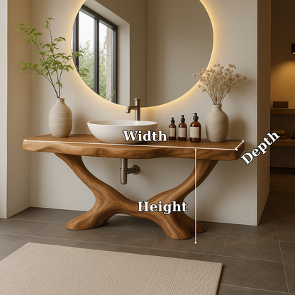 Handcrafted Solid Wood Bathroom Vanity with Organic Base – Modern Natural Bathroom Furniture Lynnsnail