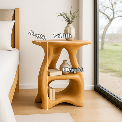 Handcrafted Solid Wood Nightstand – Sculptural Bedside Table with Curved Organic Design Lynnsnail