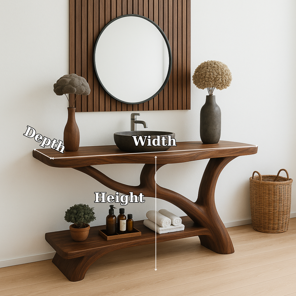 Handcrafted Solid Wood Bathroom Vanity – Organic Sculptural Design with Open Shelf Storage Lynnsnail