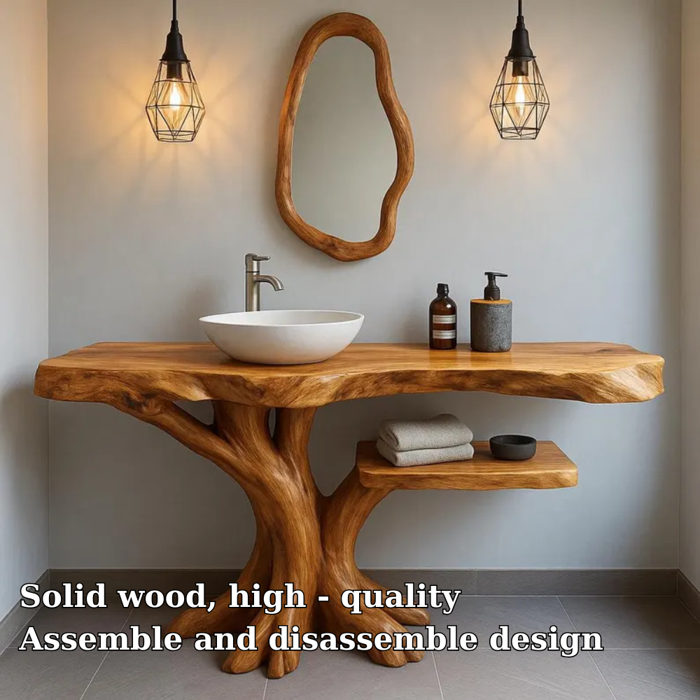 Handcrafted Solid Wood Bathroom Vanity with Tree-Inspired Base – Organic Natural Sink Stand Lynnsnail