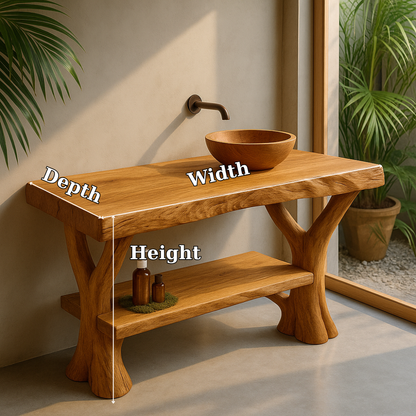 Handcrafted Solid Wood Bathroom Vanity – Natural Live Edge Design with Organic Branch Legs Lynnsnail