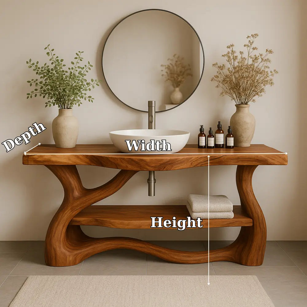 Handcrafted Solid Wood Bathroom Vanity with Organic Flow Design – Modern Natural Elegance Lynnsnail