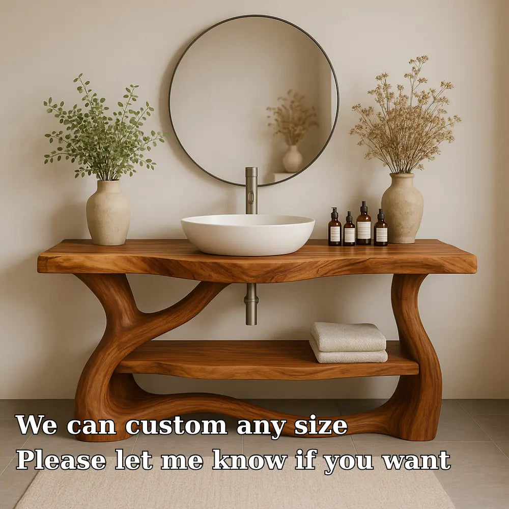 Handcrafted Solid Wood Bathroom Vanity with Organic Flow Design – Modern Natural Elegance Lynnsnail