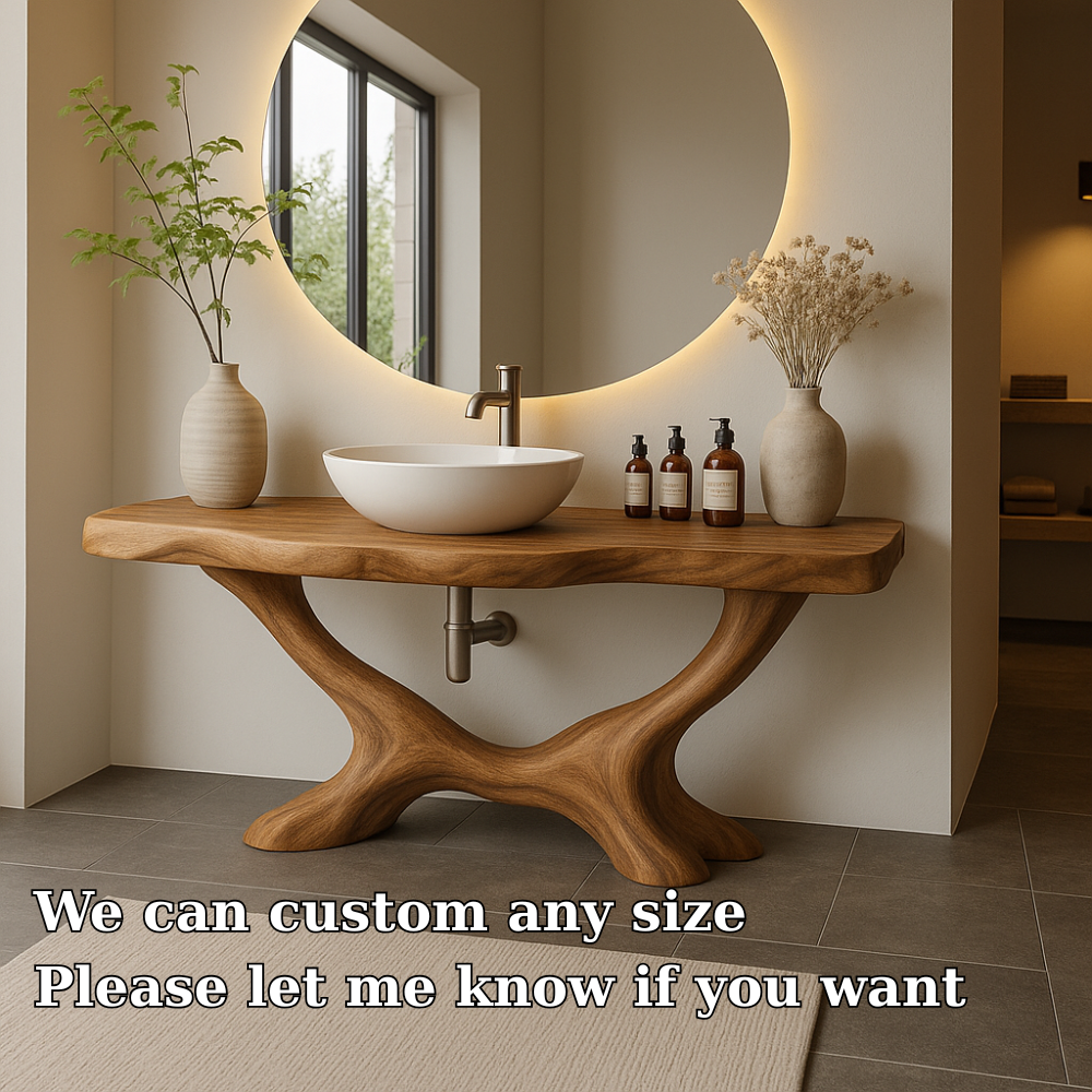 Handcrafted Solid Wood Bathroom Vanity with Organic Base – Modern Natural Bathroom Furniture Lynnsnail