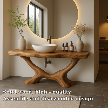 Handcrafted Solid Wood Bathroom Vanity with Organic Base – Modern Natural Bathroom Furniture Lynnsnail