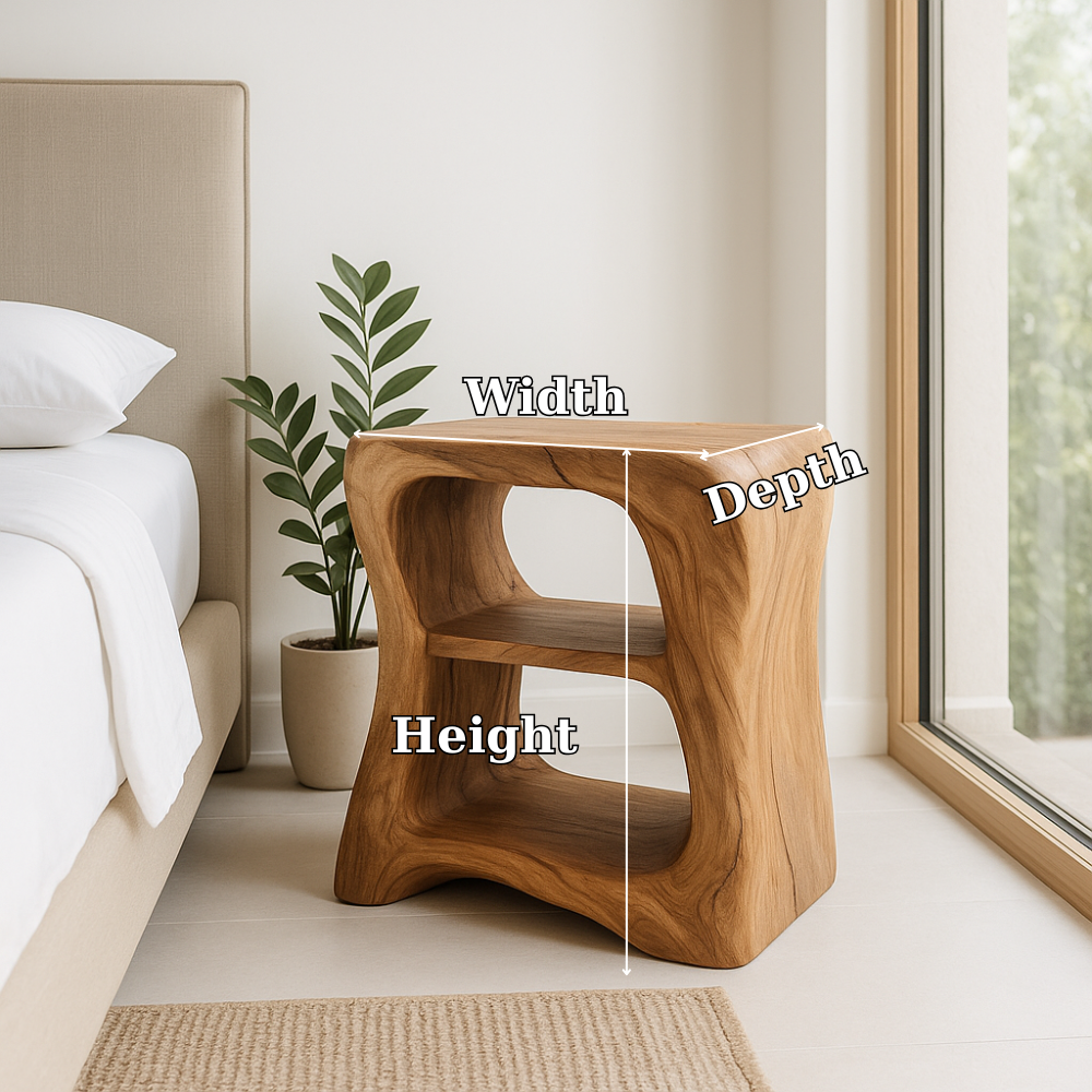 Handcrafted Solid Wood Nightstand – Sculpted Organic Bedside Table with Open Shelves Lynnsnail