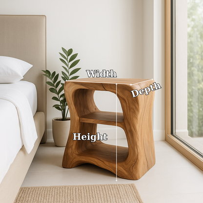 Handcrafted Solid Wood Nightstand – Sculpted Organic Bedside Table with Open Shelves Lynnsnail