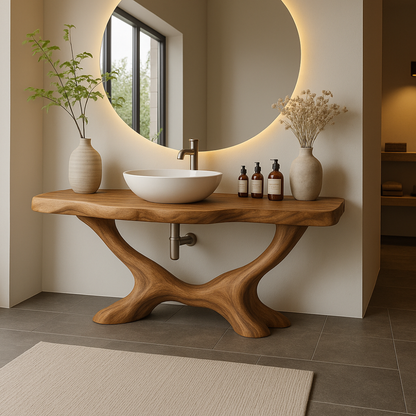 Handcrafted Solid Wood Bathroom Vanity with Organic Base – Modern Natural Bathroom Furniture Lynnsnail