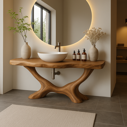 Handcrafted Solid Wood Bathroom Vanity with Organic Base – Modern Natural Bathroom Furniture Lynnsnail