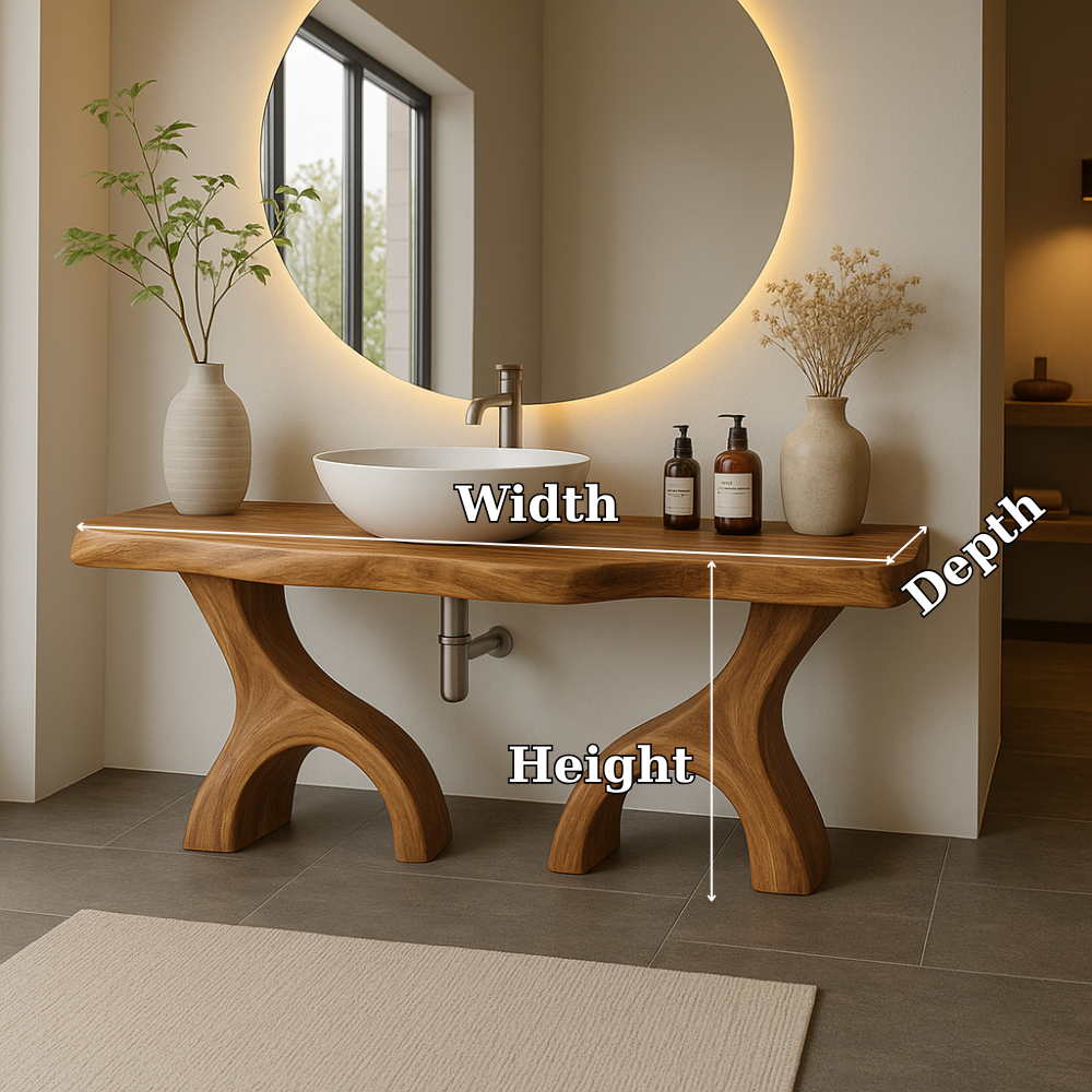 Handcrafted Solid Wood Bathroom Vanity with Dual Arched Base – Modern Organic Bathroom Design Lynnsnail