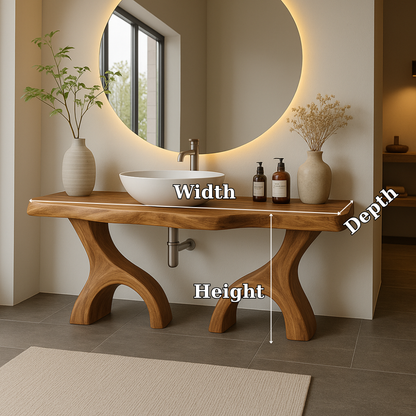 Handcrafted Solid Wood Bathroom Vanity with Dual Arched Base – Modern Organic Bathroom Design Lynnsnail