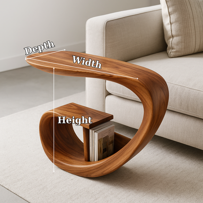 Handcrafted Solid Wood Armrest Table with Organic Sculpted Design & Storage Slot Lynnsnail