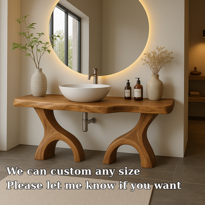 Handcrafted Solid Wood Bathroom Vanity with Dual Arched Base – Modern Organic Bathroom Design Lynnsnail