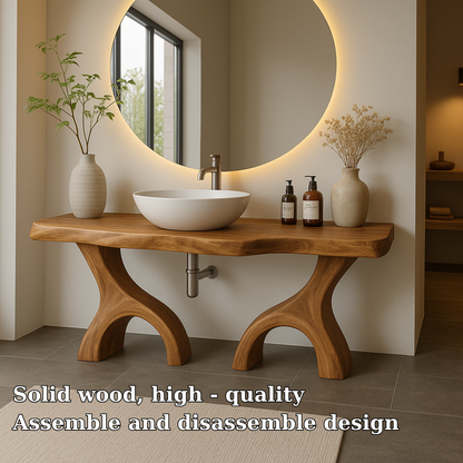 Handcrafted Solid Wood Bathroom Vanity with Dual Arched Base – Modern Organic Bathroom Design Lynnsnail