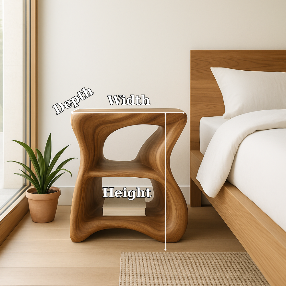Handcrafted Solid Wood Nightstand – Modern Organic Bedside Table with Sculpted Shelves Lynnsnail