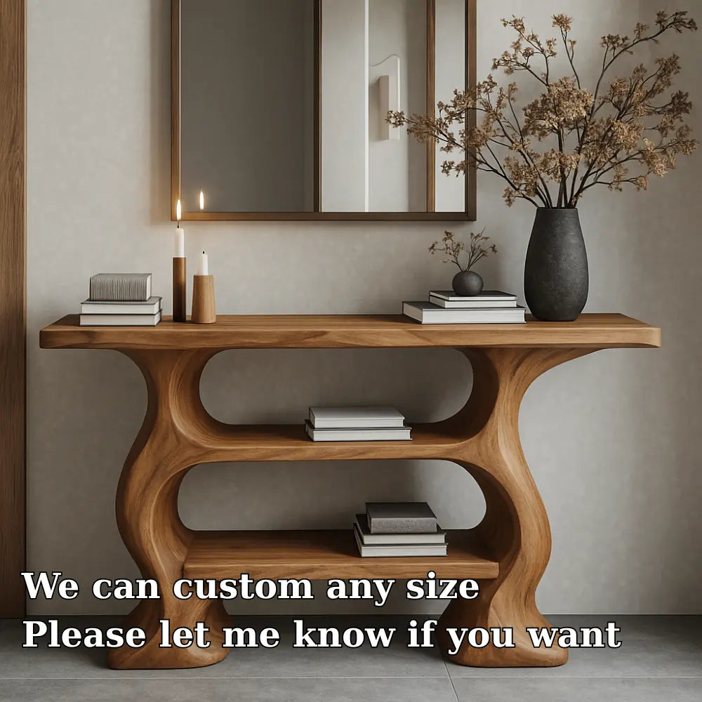 Handcrafted Solid Wood Console Table with Organic Flow Design – Modern Sculptural Accent Lynnsnail