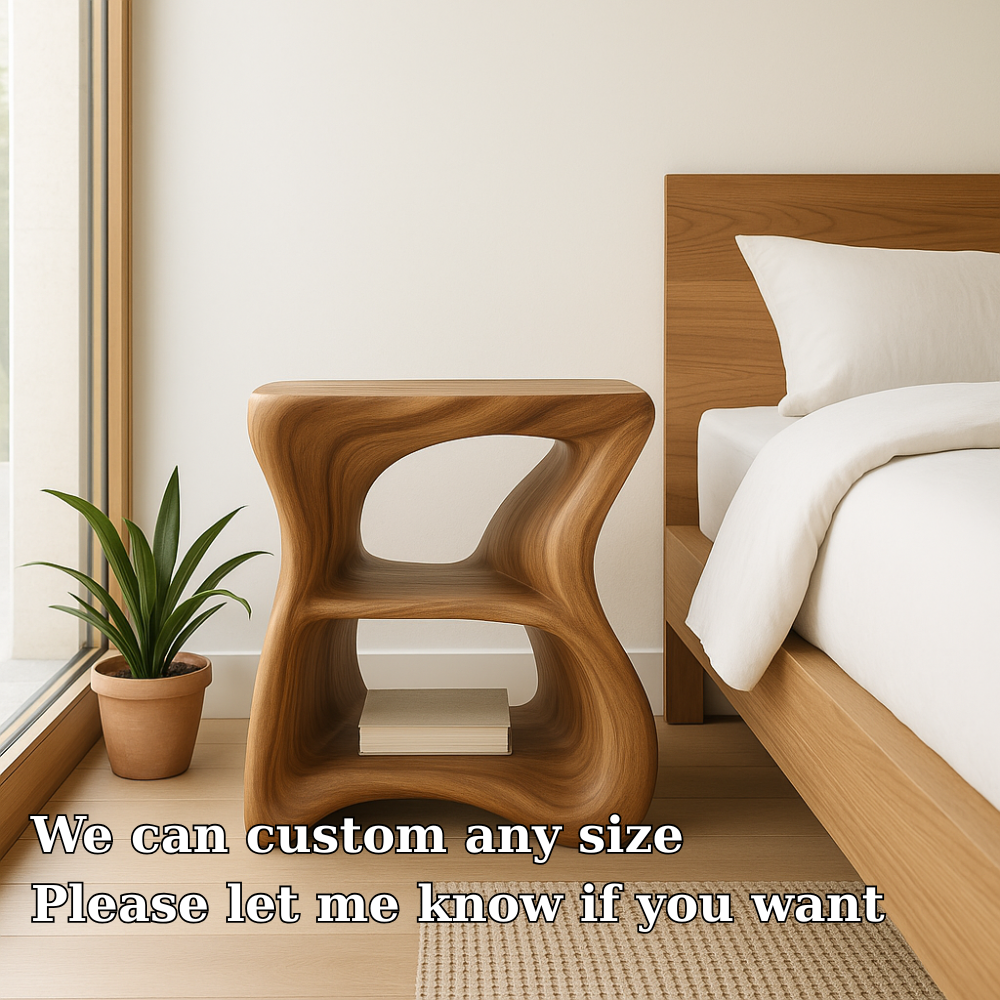 Handcrafted Solid Wood Nightstand – Modern Organic Bedside Table with Sculpted Shelves Lynnsnail