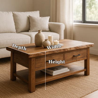 Handcrafted Solid Wood Coffee Table with Drawers – Rustic Live Edge Design for Modern Living Rooms Lynnsnail