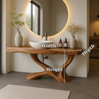 Handcrafted Solid Wood Bathroom Vanity with Sculptural Base – Modern Organic Bathroom Design Lynnsnail