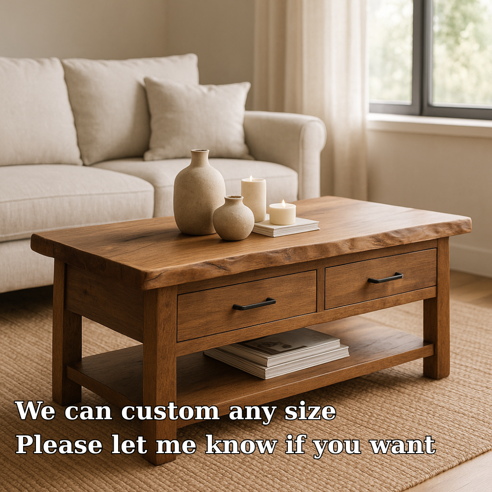 Handcrafted Solid Wood Coffee Table with Drawers – Rustic Live Edge Design for Modern Living Rooms Lynnsnail