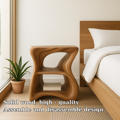 Handcrafted Solid Wood Nightstand – Modern Organic Bedside Table with Sculpted Shelves Lynnsnail