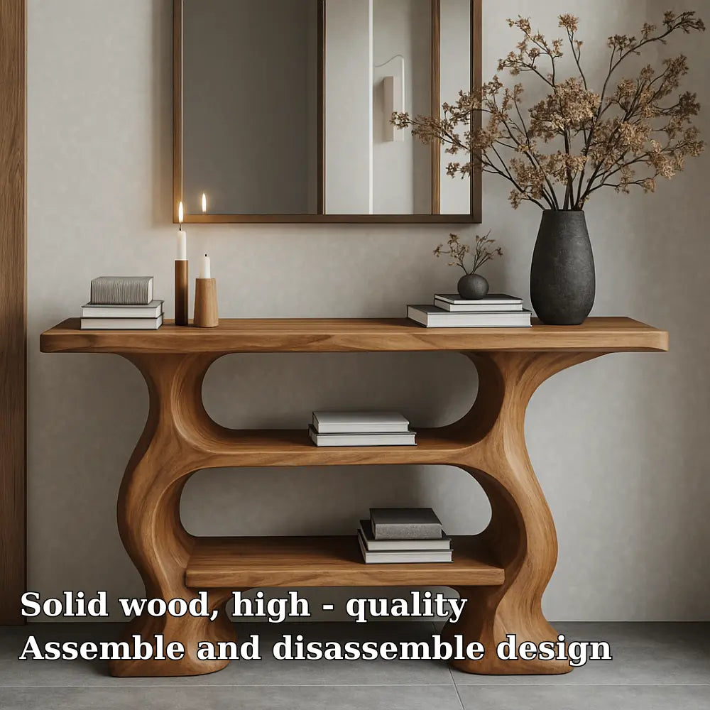 Handcrafted Solid Wood Console Table with Organic Flow Design – Modern Sculptural Accent Lynnsnail