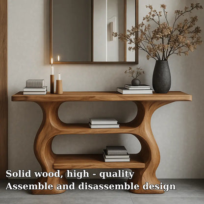 Handcrafted Solid Wood Console Table with Organic Flow Design – Modern Sculptural Accent Lynnsnail