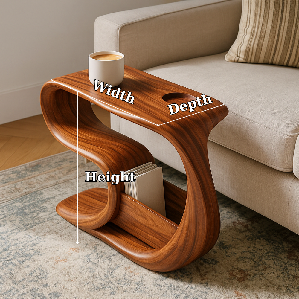 Handcrafted Solid Wood Armrest Table – Sculpted Organic Side Table with Storage Shelf Lynnsnail