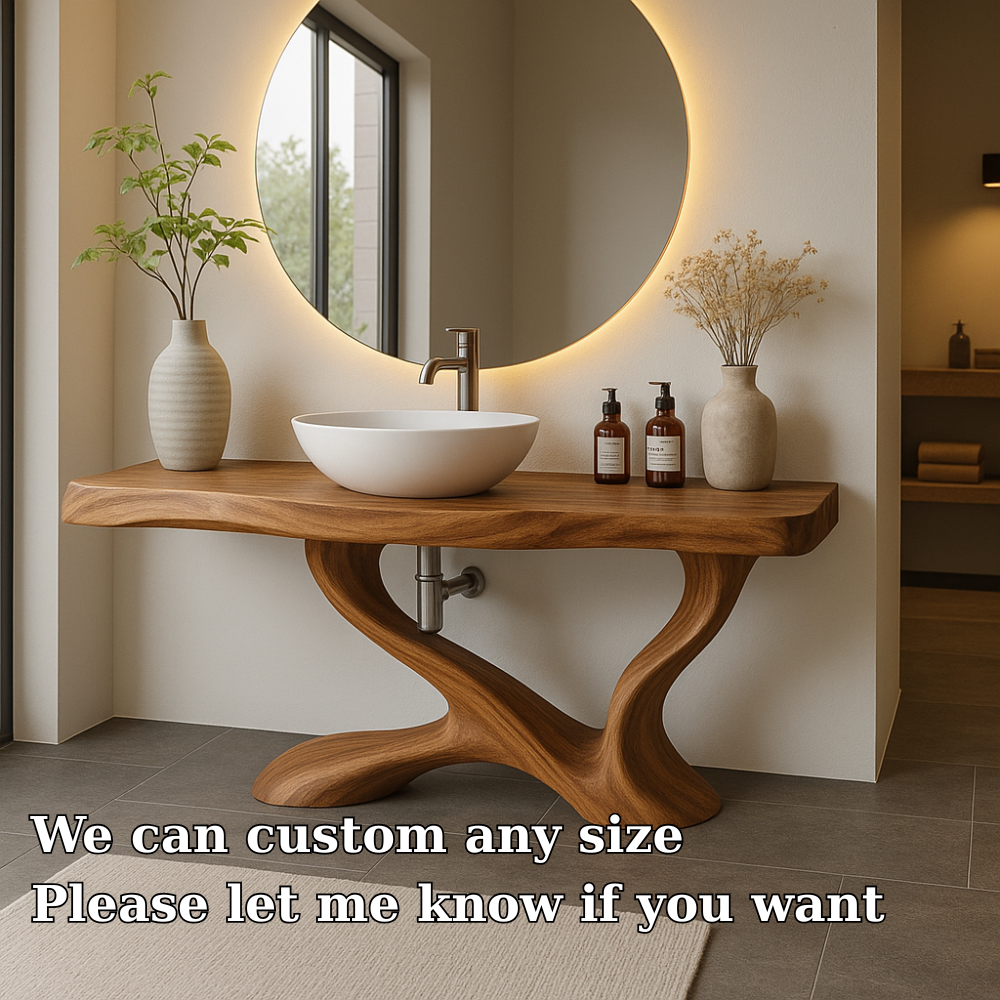 Handcrafted Solid Wood Bathroom Vanity with Sculptural Base – Modern Organic Bathroom Design Lynnsnail