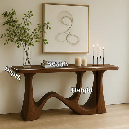 Handcrafted Solid Wood Console Table with Sculptural Wave Legs – Modern Minimalist Design Lynnsnail