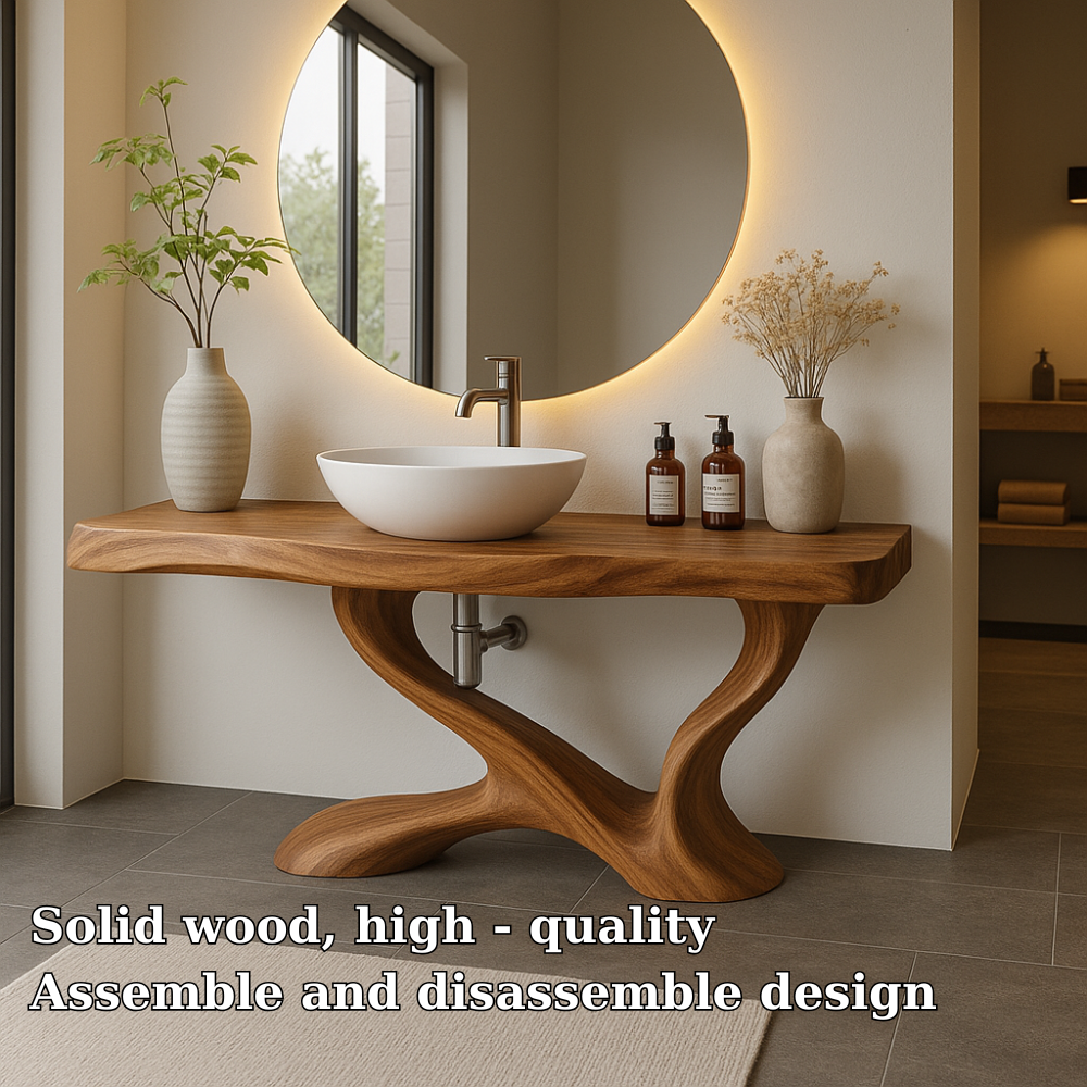 Handcrafted Solid Wood Bathroom Vanity with Sculptural Base – Modern Organic Bathroom Design Lynnsnail