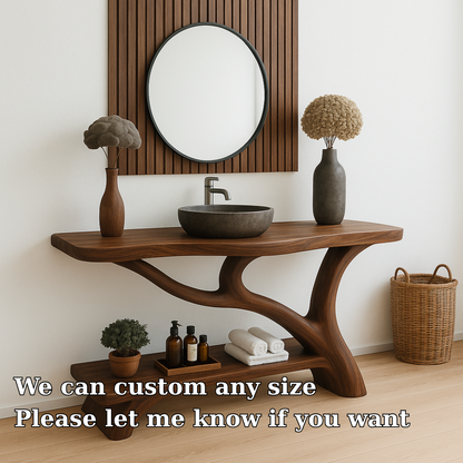 Handcrafted Solid Wood Bathroom Vanity – Organic Sculptural Design with Open Shelf Storage Lynnsnail