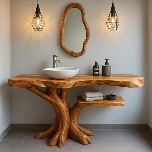 Handcrafted Solid Wood Bathroom Vanity with Tree-Inspired Base – Organic Natural Sink Stand Lynnsnail