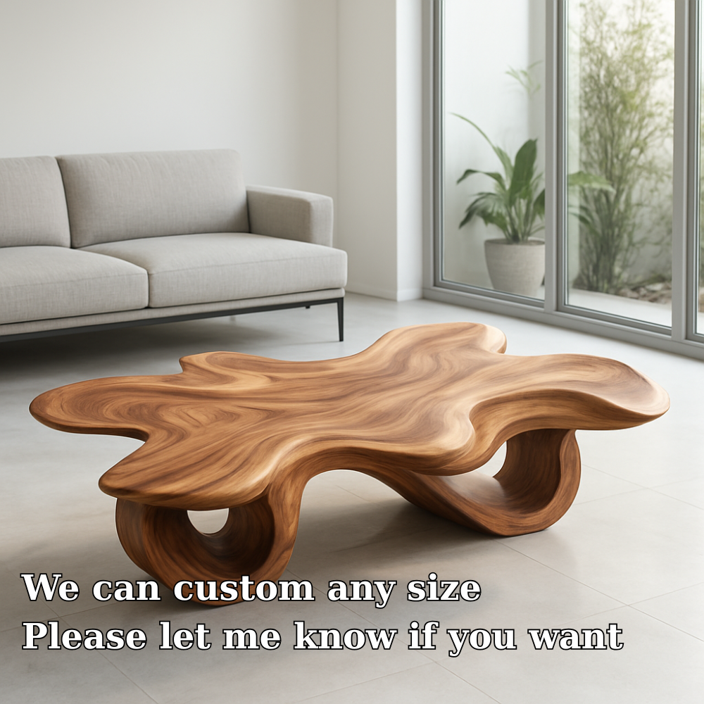 Handcrafted Solid Wood Coffee Table – Organic Sculpted Freeform Design Lynnsnail