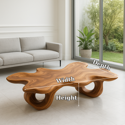 Handcrafted Solid Wood Coffee Table – Organic Sculptural Wave Design Lynnsnail