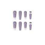 Matte Purple Coffin Press-On Nails – 3D White Bow & Outline French Design