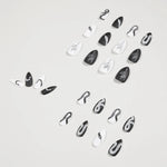 Black & White Snake Press-On Nails – Matte Almond Shape – Leaf & Reptile Art