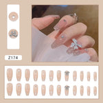 Pink Glitter Coffin Press-On Nails – 3D Rhinestone Butterfly Charm