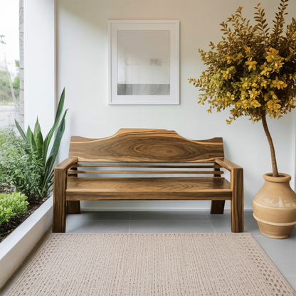 Rustic Outdoor Wooden Bench With Curved Backrest For Garden Or Porch Lynnsnail