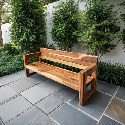 Modern Solid Wood Outdoor Bench With Armrests For Garden Or Entryway Lynnsnail