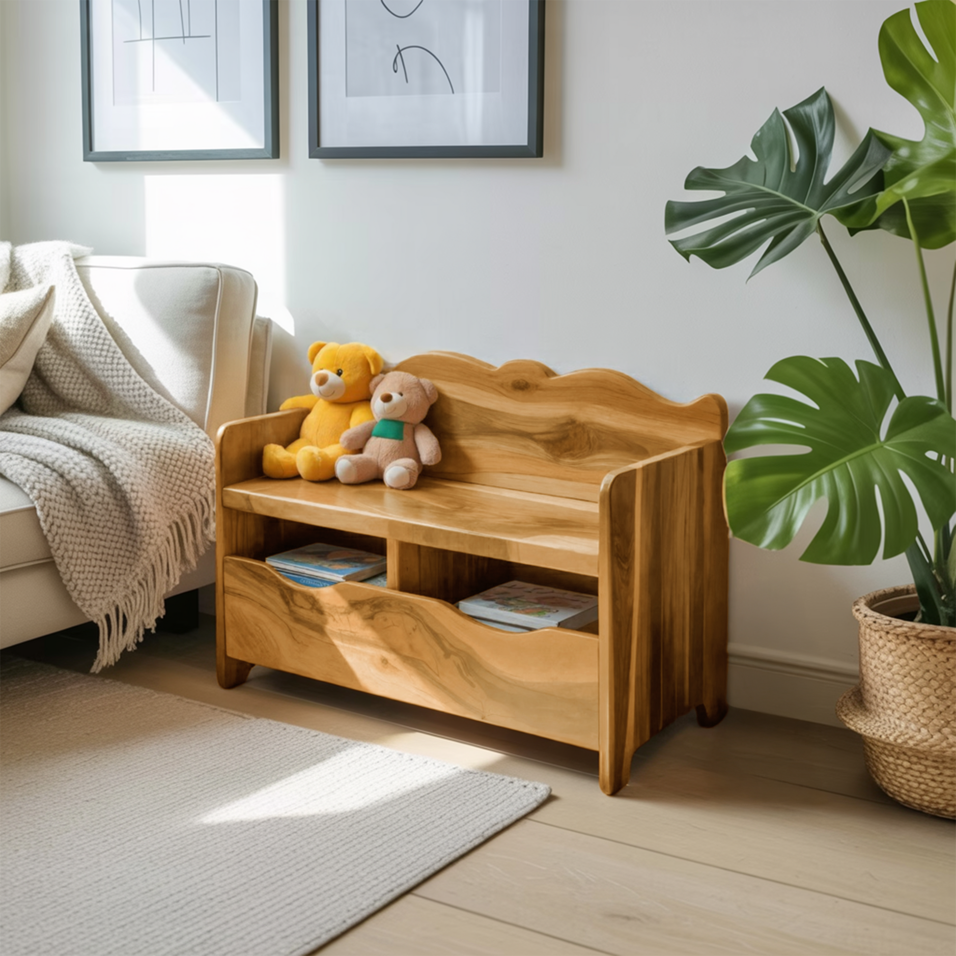 Montessori Bench With Book Storage For Kids Room Entryway And Playroom Lynnsnail