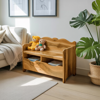 Montessori Bench With Book Storage For Kids Room Entryway And Playroom Lynnsnail