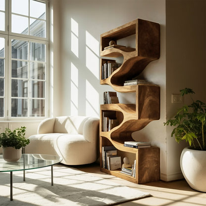 Sculptural Wooden Wall Bookcase For Modern BedRoom Lynnsnail