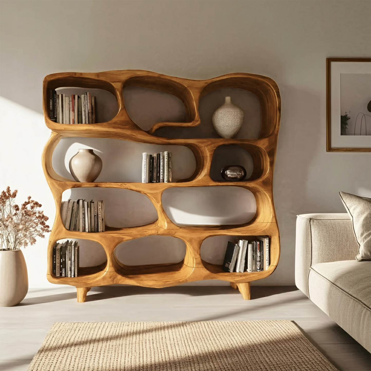 Modern Handcrafted Bookshelf With Curved Design For Living Room Lynnsnail