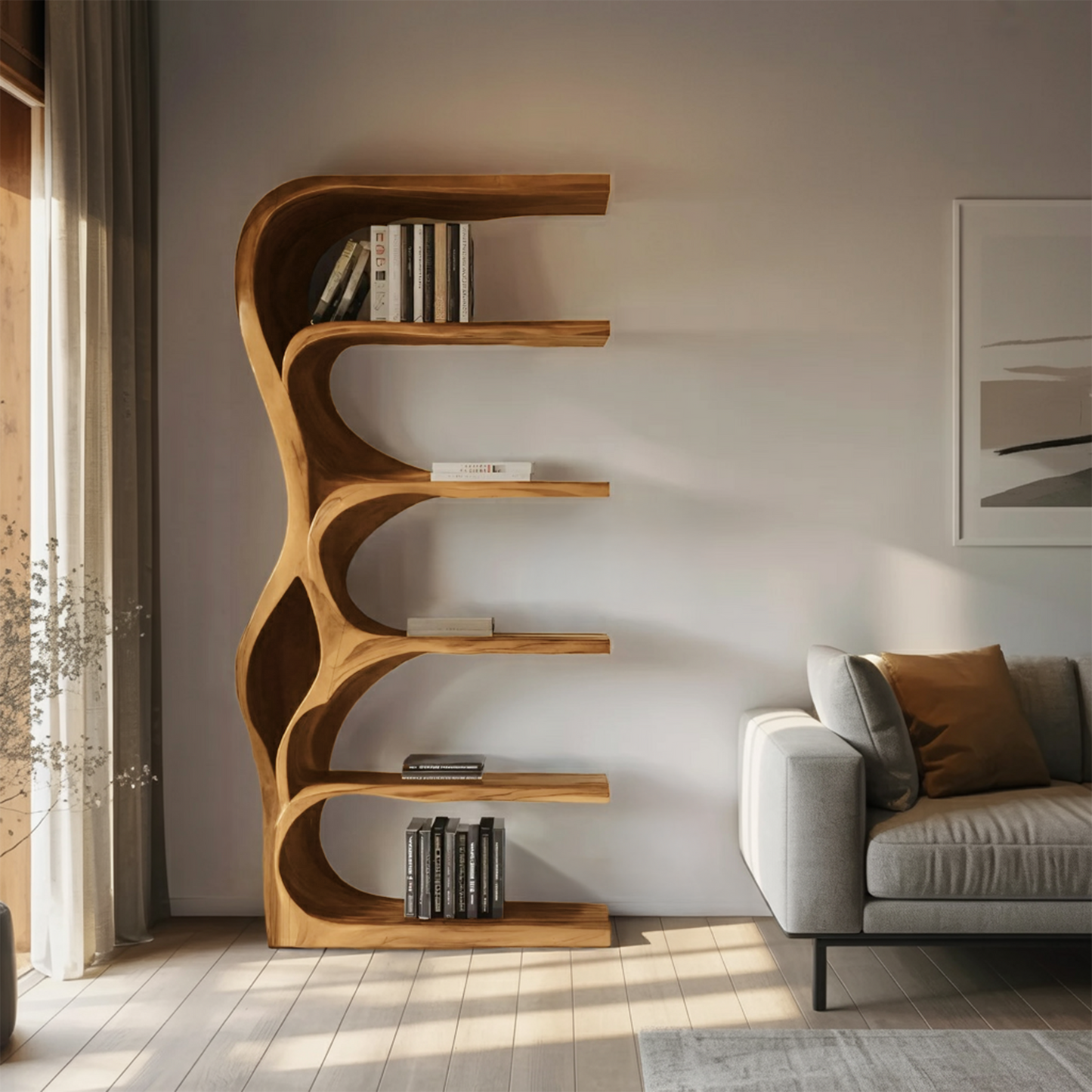 Organic Bookshelf With Curved Open Shelving For Bedroom Decor Lynnsnail