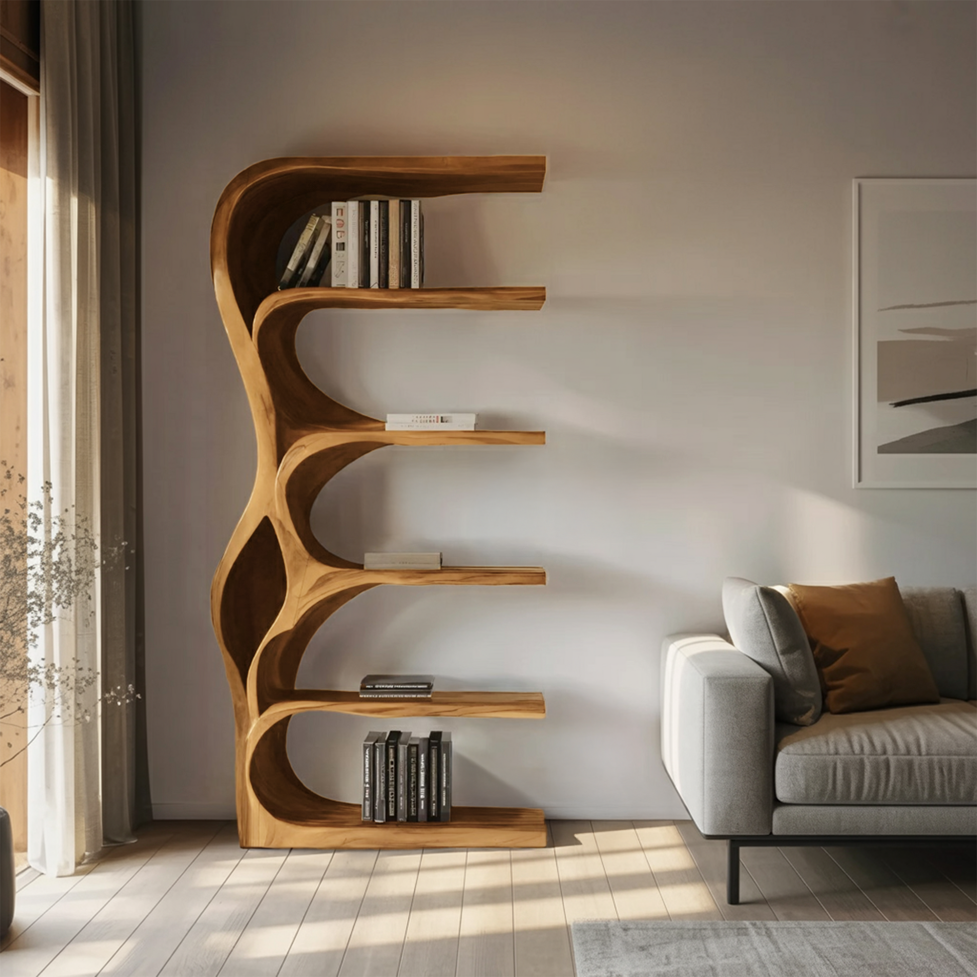 Organic Bookshelf With Curved Open Shelving For Bedroom Decor Lynnsnail