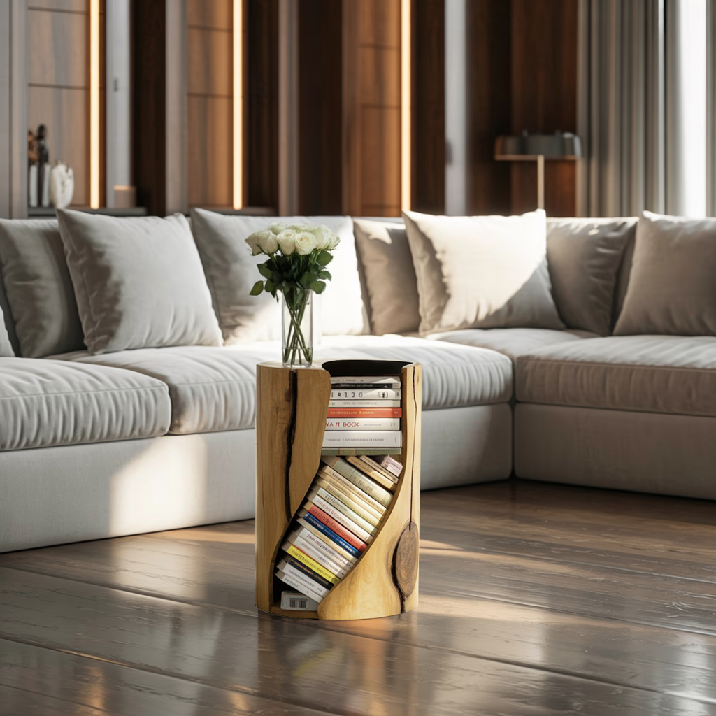 Modern Organic Bookcase With Accent Design For Living Room Lynnsnail